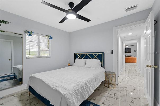 Bedroom, Interior, Marble, Recessed Lighting