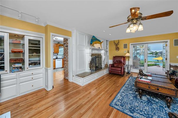 Fireplace, Interior, Recessed Lighting, Wood Texture Flooring