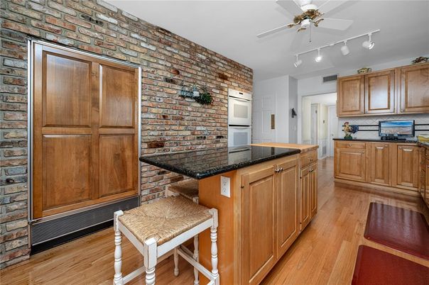 Interior, Kitchen, Stone Walls, Wood Texture Flooring