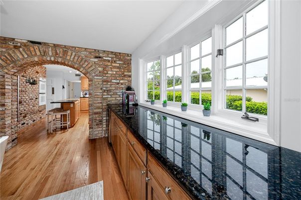 Interior, Kitchen, Stone Walls, Wood Texture Flooring