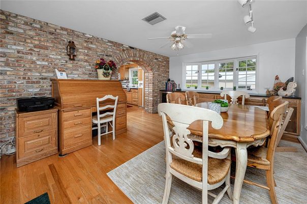 Dining room, Interior, Stone Walls, Wood Texture Flooring