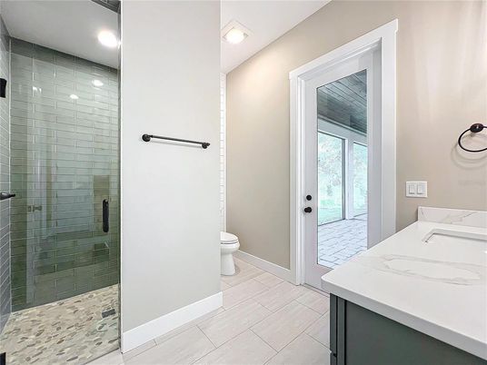 Bathroom, Glass Shower, Interior, Recessed Lighting
