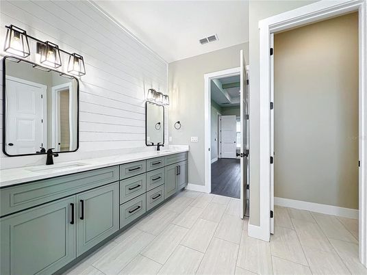 Bathroom, Dual Sink Vanities, Interior, Wood Texture Flooring