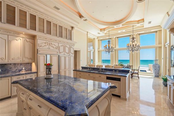 Chandelier, Interior, Kitchen, Recessed Lighting, Stainless Steel Appliances, Water