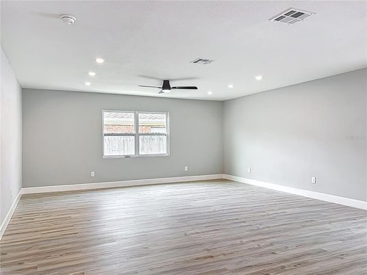 Empty room, Interior, Recessed Lighting, Wood Texture Flooring