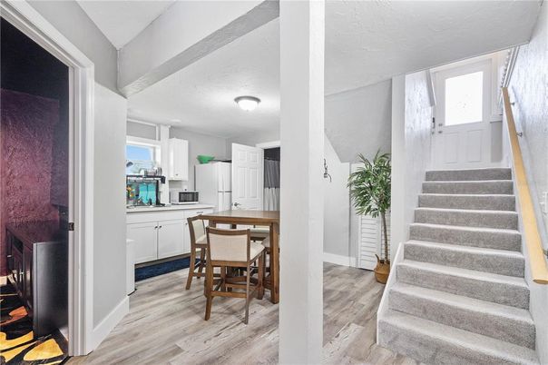 Dining room, Interior, Kitchen, Stainless Steel Appliances, Wood Texture Flooring