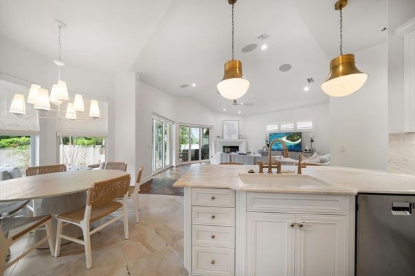 Dining room, Fireplace, Interior, Kitchen, Pendant Lights, Recessed Lighting