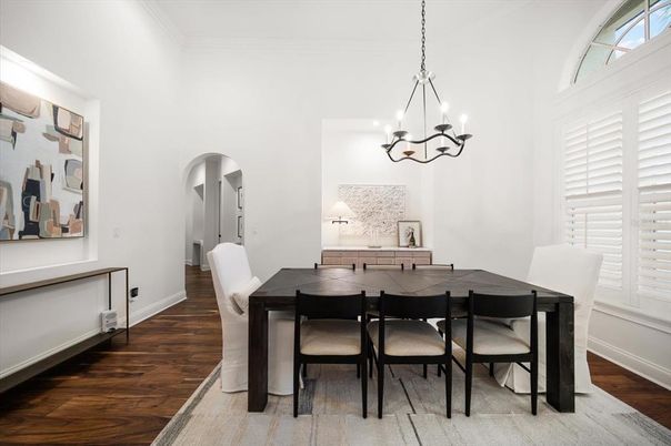 Chandelier, Dining room, Interior, Wood Texture Flooring