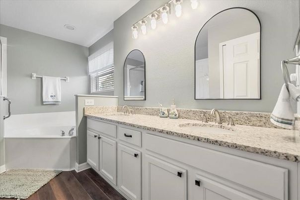 Bathroom, Dual Sink Vanities, Interior, Wood Texture Flooring