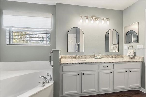 Bathroom, Dual Sink Vanities, Interior, Wood Texture Flooring