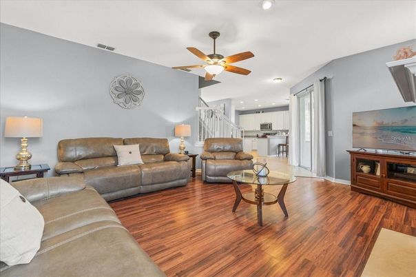 Interior, Kitchen, Living room, Recessed Lighting, Wood Texture Flooring