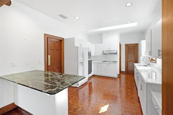Interior, Kitchen, Recessed Lighting, Wood Texture Flooring