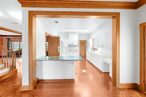 Interior, Kitchen, Recessed Lighting, Wood Texture Flooring