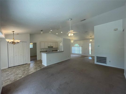 Chandelier, Empty room, Interior, Kitchen, Recessed Lighting