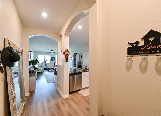 Dining room, Interior, Recessed Lighting, Wood Texture Flooring