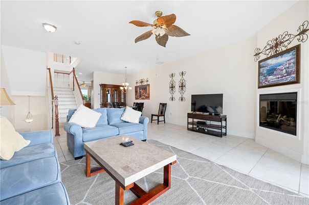 Dining room, Fireplace, Interior, Living room, Pendant Lights, Recessed Lighting