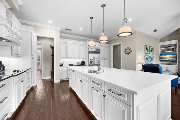 Interior, Kitchen, Pendant Lights, Recessed Lighting, Wood Texture Flooring