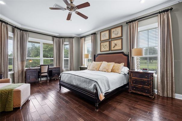 Bedroom, Interior, Recessed Lighting, Wood Texture Flooring