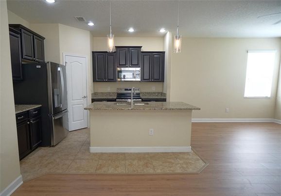 Interior, Kitchen, Pendant Lights, Recessed Lighting, Wood Texture Flooring