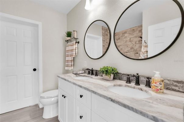 Bathroom, Dual Sink Vanities, Interior, Wood Texture Flooring