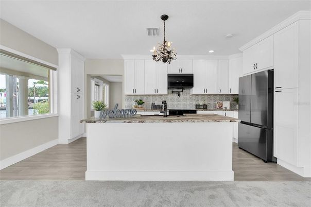 Chandelier, Interior, Kitchen, Pendant Lights, Recessed Lighting, Wood Texture Flooring