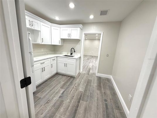 Interior, Kitchen, Recessed Lighting, Wood Texture Flooring