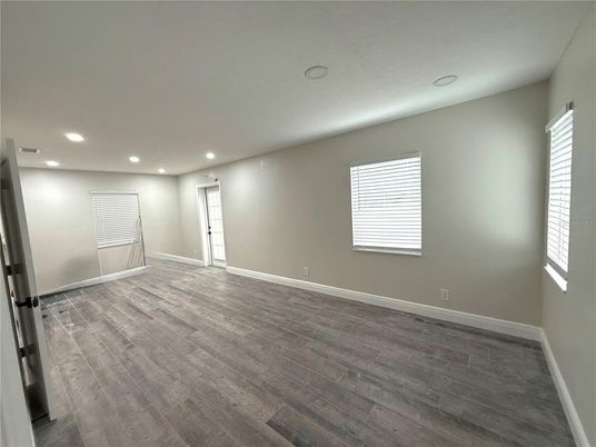 Empty room, Interior, Recessed Lighting, Wood Texture Flooring