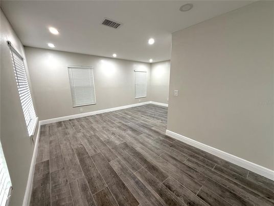 Empty room, Interior, Recessed Lighting, Wood Texture Flooring