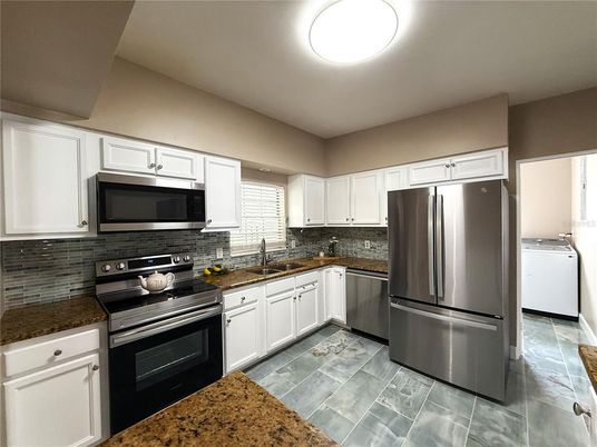 Interior, Kitchen, Stainless Steel Appliances, Wood Texture Flooring
