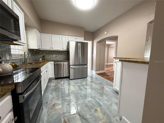 Interior, Kitchen, Stainless Steel Appliances, Wood Texture Flooring