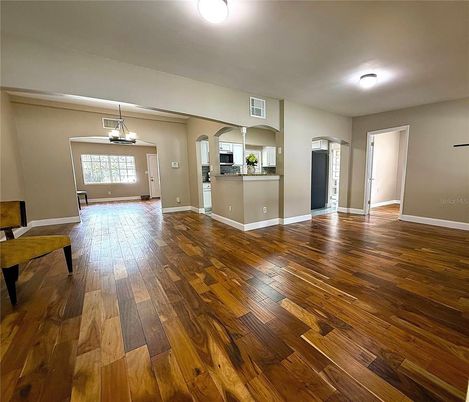Empty room, Interior, Pendant Lights, Wood Texture Flooring