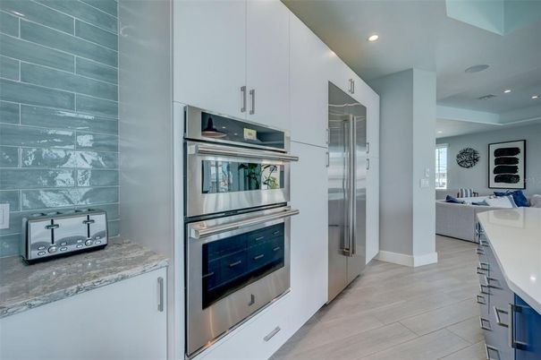 Interior, Kitchen, Living room, Recessed Lighting, Stainless Steel Appliances, Wood Texture Flooring