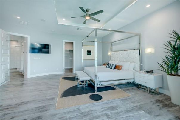 Bedroom, Interior, Recessed Lighting, Wood Texture Flooring