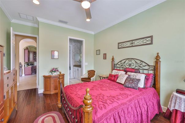 Bedroom, Interior, Recessed Lighting, Wood Texture Flooring