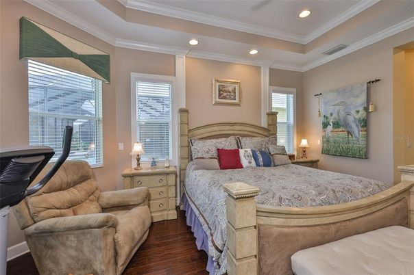 Bedroom, Interior, Recessed Lighting, Wood Texture Flooring