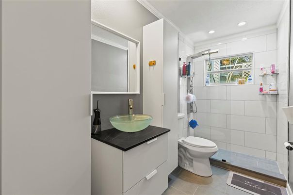 Bathroom, Glass Shower, Interior, Recessed Lighting