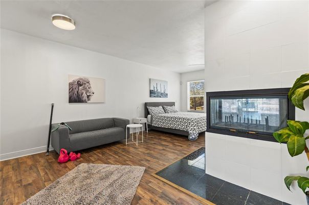 Bedroom, Fireplace, Interior, Wood Texture Flooring
