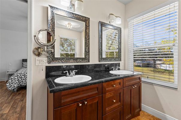 Bathroom, Dual Sink Vanities, Interior, Wood Texture Flooring