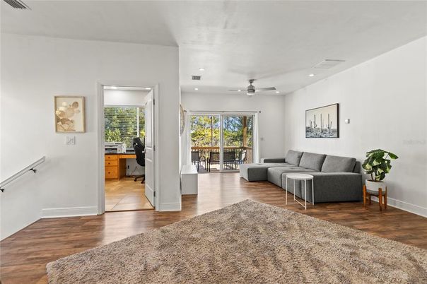 Interior, Living room, Recessed Lighting, Wood Texture Flooring