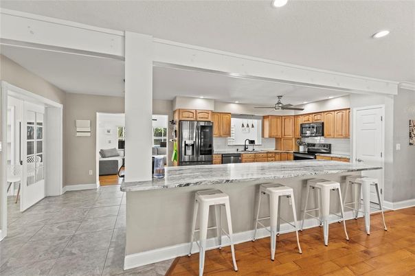 Interior, Kitchen, Recessed Lighting, Wood Texture Flooring