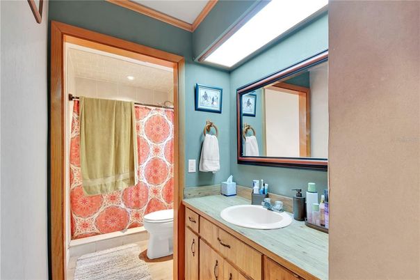 Bathroom, Interior, Recessed Lighting, Wood Texture Flooring