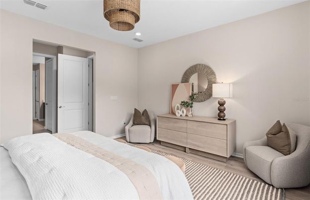 Bedroom, Interior, Recessed Lighting, Wood Texture Flooring