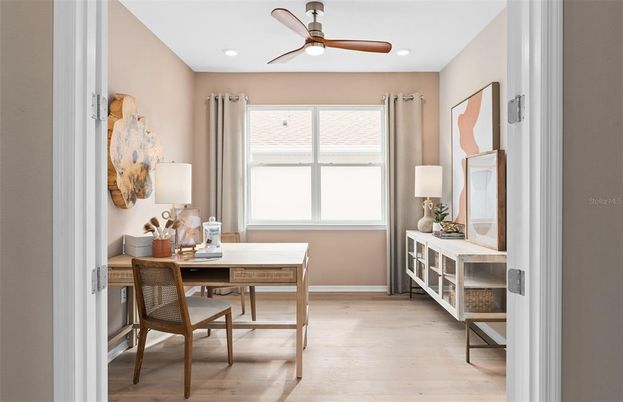 Home Office, Interior, Recessed Lighting, Wood Texture Flooring