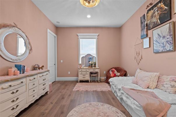 Bedroom, Interior, Recessed Lighting, Wood Texture Flooring