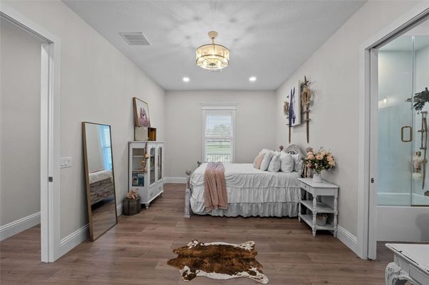 Bedroom, Interior, Recessed Lighting, Wood Texture Flooring