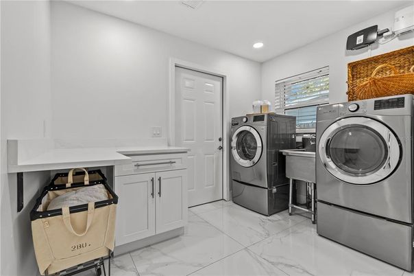 Interior, Marble, Recessed Lighting, Utility Closets, Washer