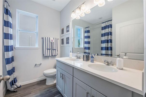 Bathroom, Dual Sink Vanities, Interior, Wood Texture Flooring