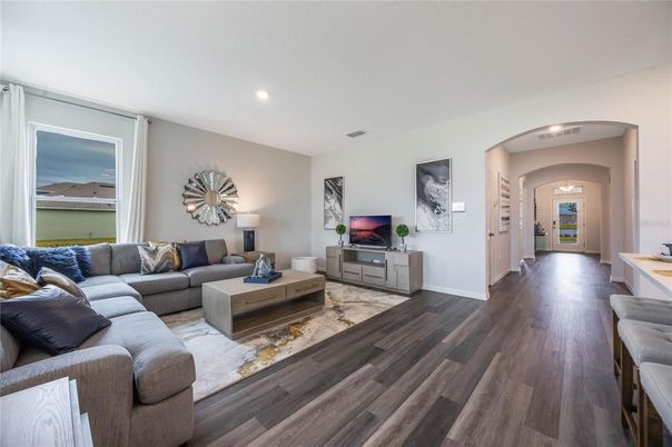 Interior, Living room, Recessed Lighting, Wood Texture Flooring