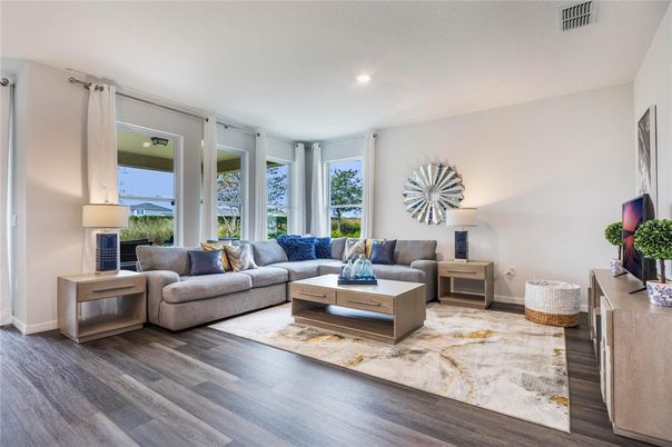Interior, Living room, Recessed Lighting, Wood Texture Flooring
