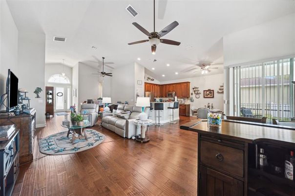Interior, Kitchen, Living room, Pendant Lights, Recessed Lighting, Wood Texture Flooring